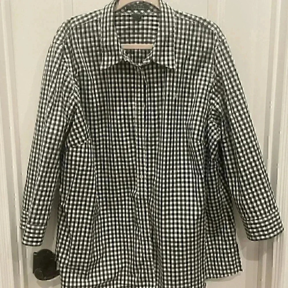 RALPH LAUREN BLACK & WHITE CHECKED 3/4 BUTTON DOWN BLOSE SIZE 3X - Picture 1 of 3